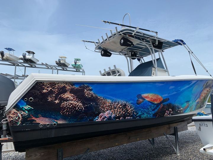 Center console with a coral reef wrap