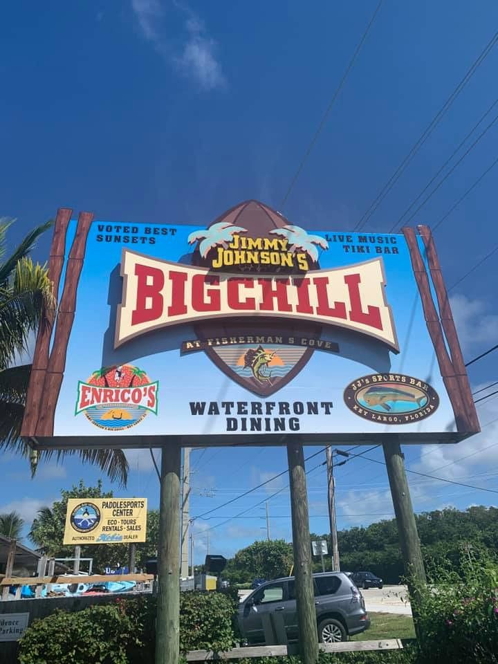 Jimmy Johnson's Big Chill waterfront dining pole sign