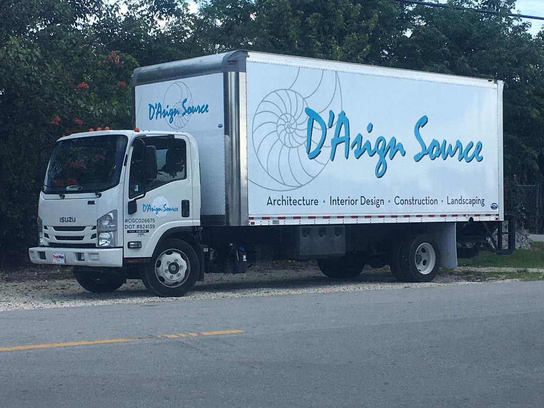 Box truck wrapped with a D'Asign Source architecture and interior design graphic