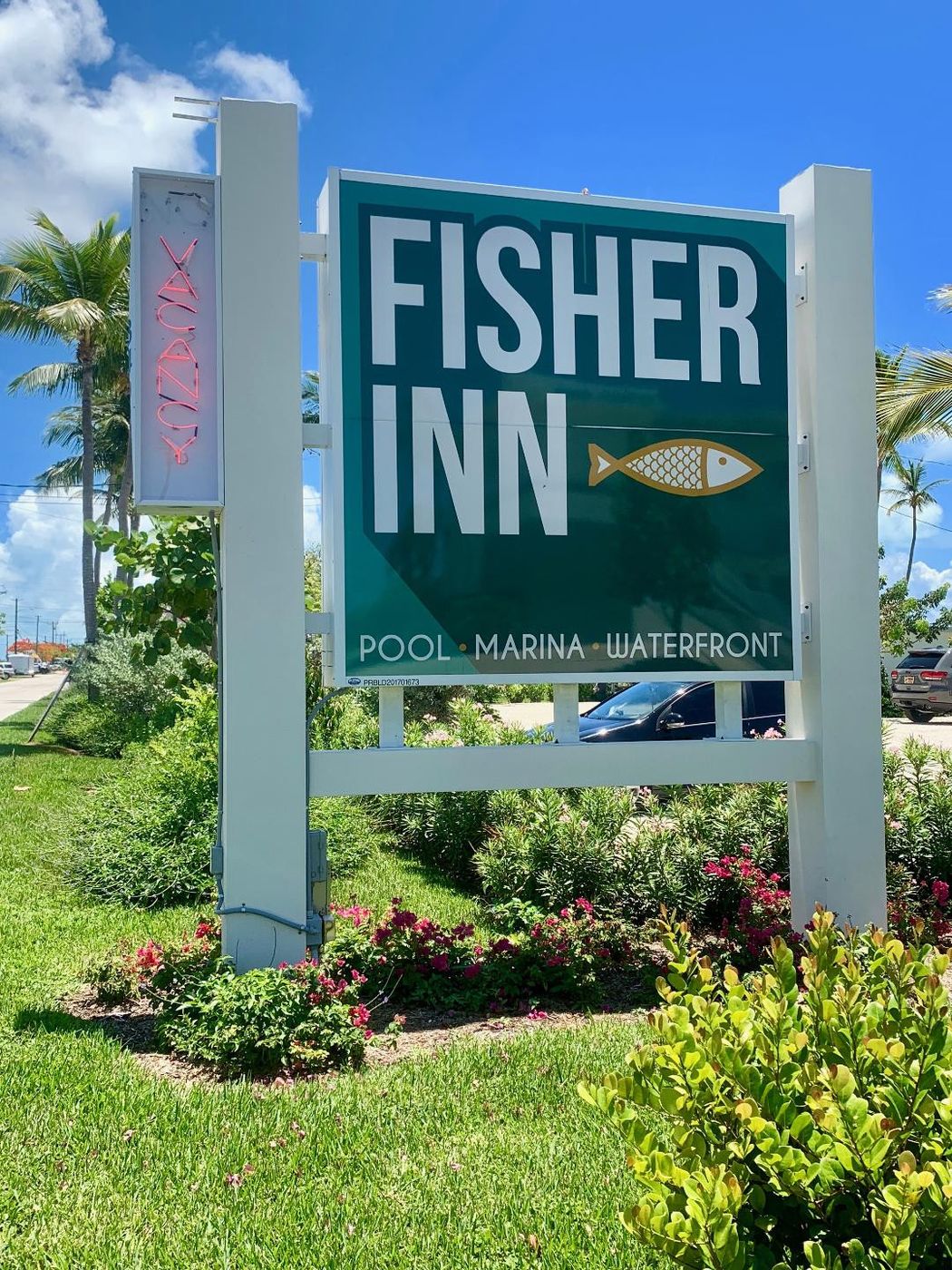 Fisher Inn resort and marina sign