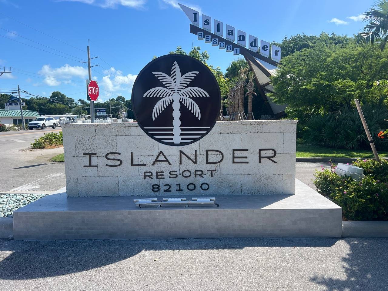 Islander Resort monument sign with raised lettering and an LED cabinet