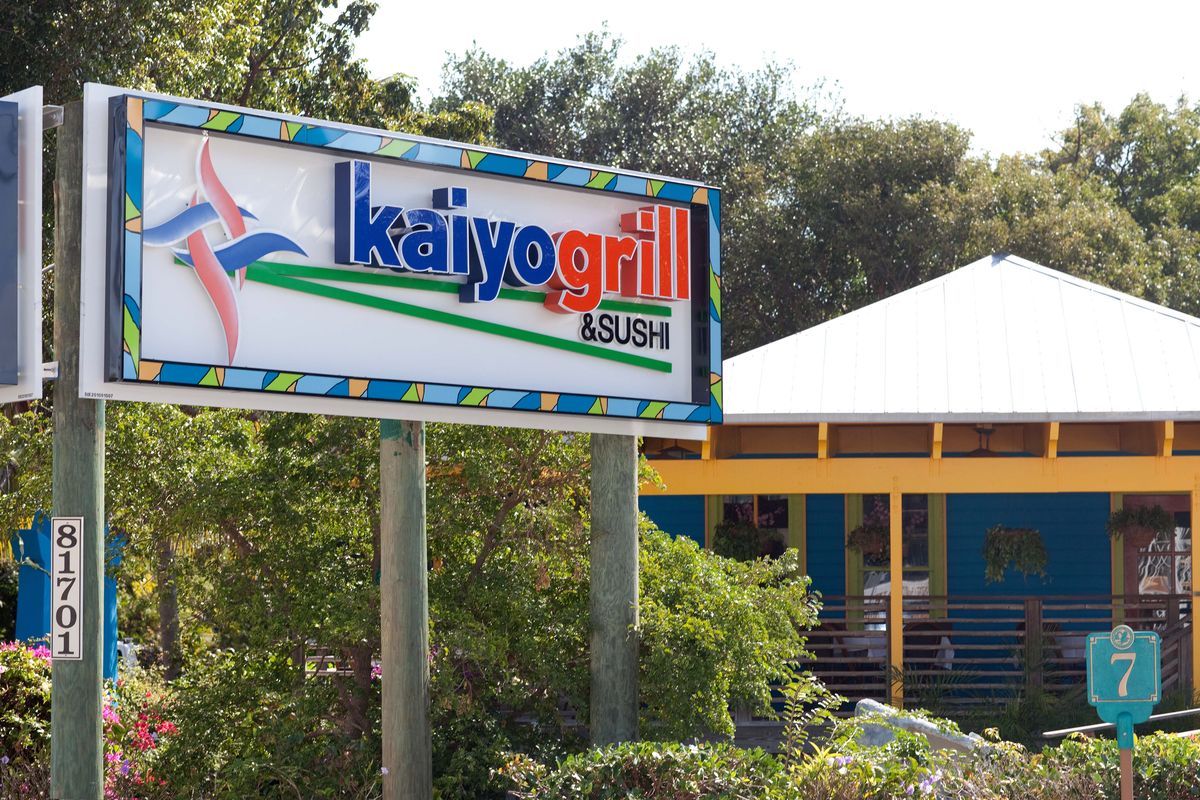 Kaiyo Grill and Sushi pole sign by the road