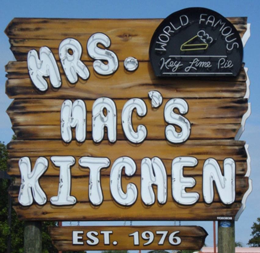 Carved wooden Mrs. Mac's Kitchen sign