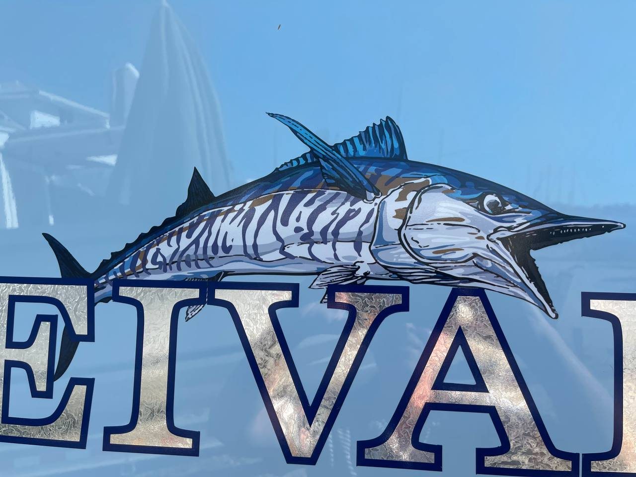 Close-up of the wahoo graphic over the Receivables lettering