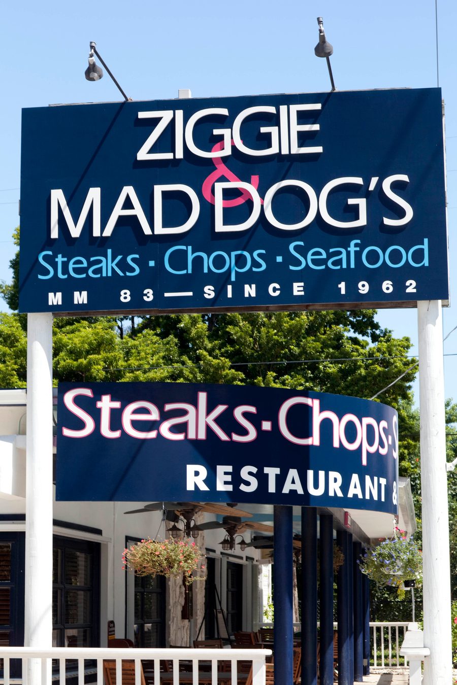 Ziggie and Mad Dog's steaks, chops and seafood sign